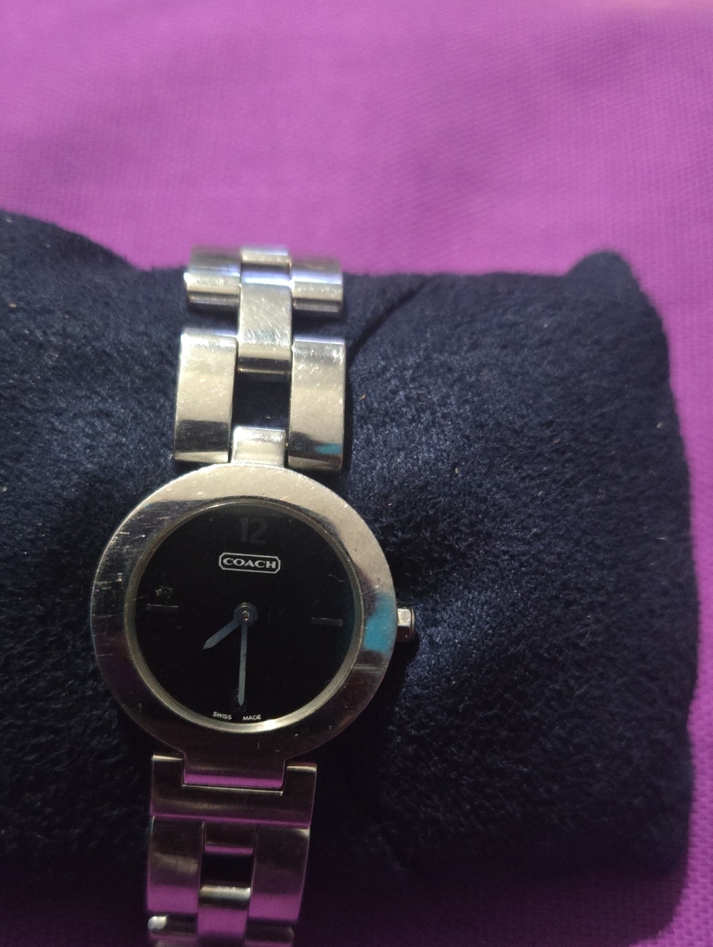 Coach Silver-Tone Bracelet Watch with Black Dial